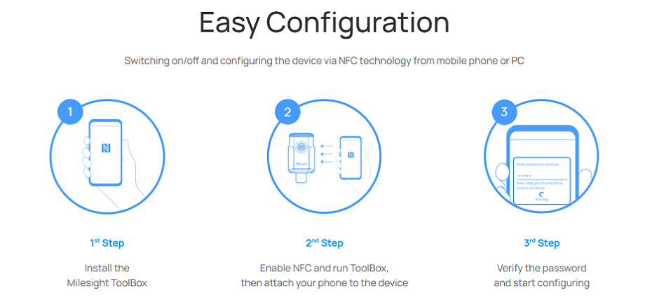 Jednoduchá konfigurace z mobilu přes NFC pomocí aplikace Milesight ToolBox