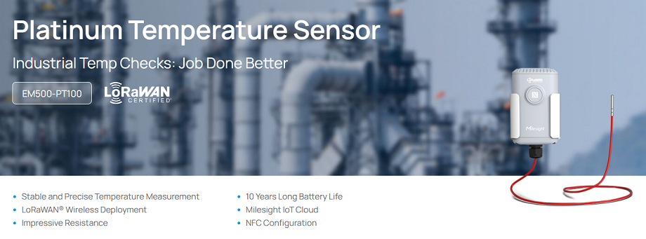IoT teplotní senzor Milesight EM500-PT100 pro náročné průmyslové aplikace